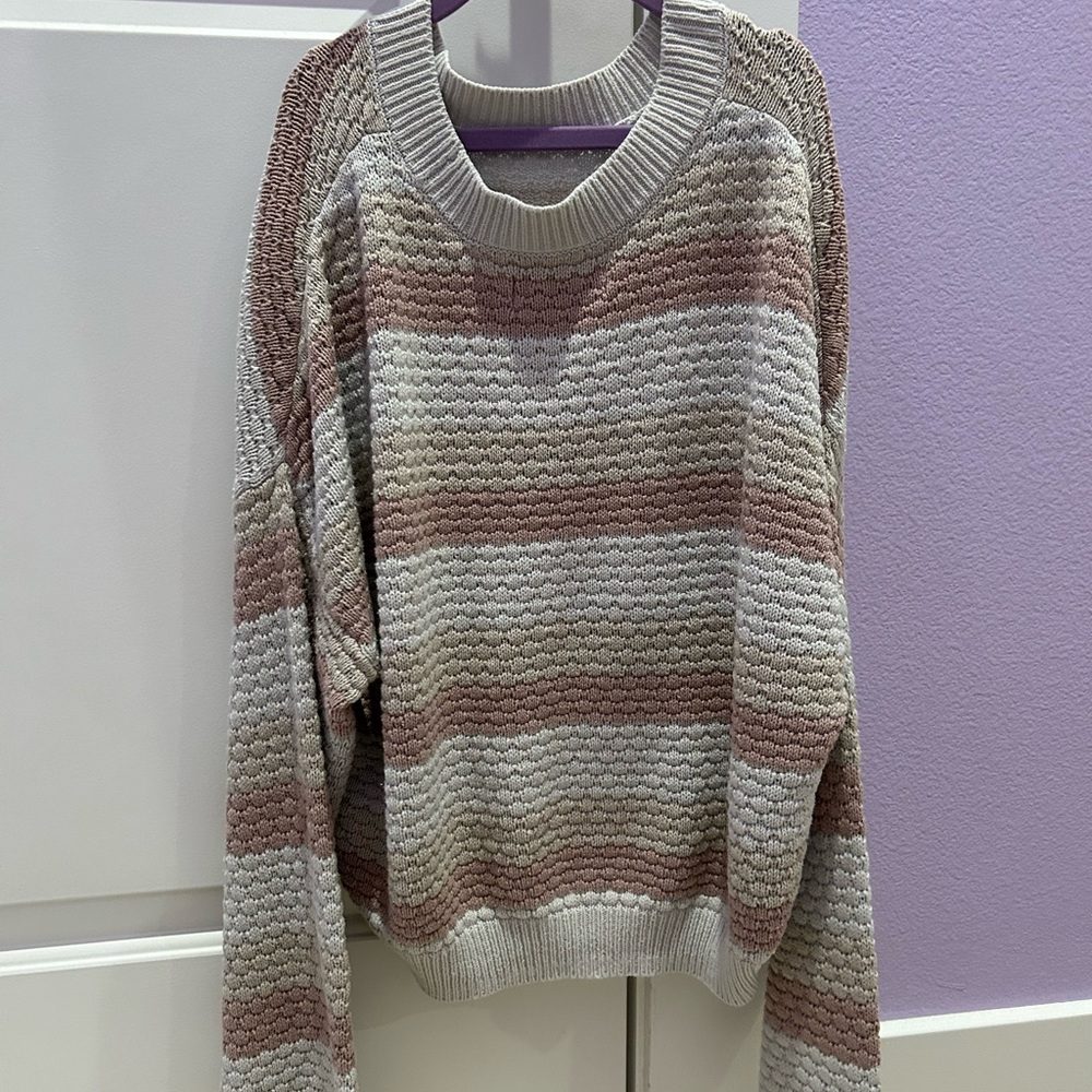 Hollister Textured Striped Sweater - Pink and Cream